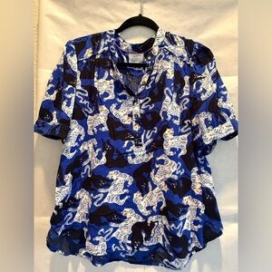 Anthropologie Blue and White Patterned Top